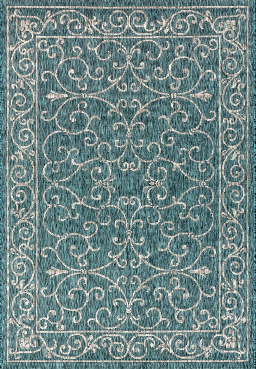 HomeRoots 6' Teal Blue and Gray Medallion Rug - Stylish Indoor/Outdoor Area Rug, Durable & Easy to Clean! 704341