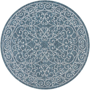 HomeRoots 6' Teal Blue and Gray Round Medallion Area Rug - Stylish, Durable, Perfect for Indoor & Outdoor Spaces 704342