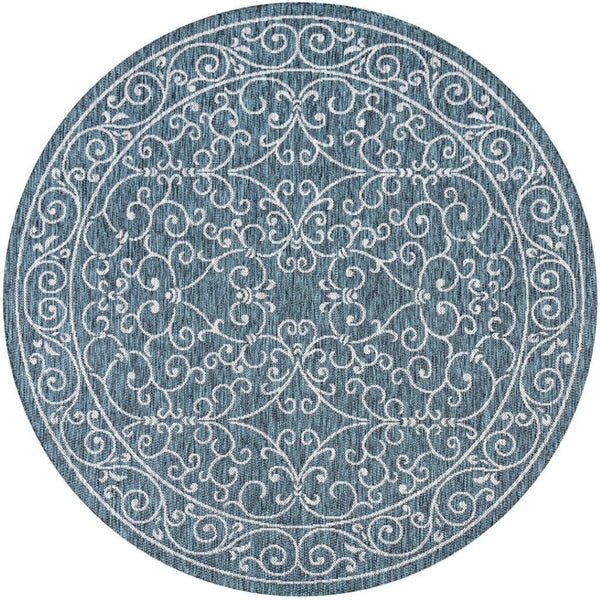 HomeRoots 6' Teal Blue and Gray Round Medallion Area Rug - Stylish, Durable, Perfect for Indoor & Outdoor Spaces 704342