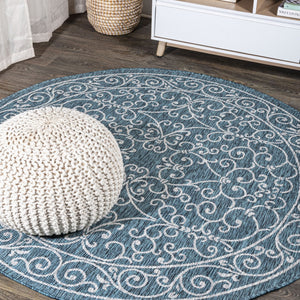 HomeRoots 6' Teal Blue and Gray Round Medallion Area Rug - Stylish, Durable, Perfect for Indoor & Outdoor Spaces 704342