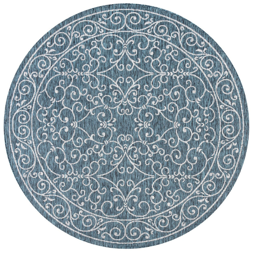 HomeRoots 6' Teal Blue and Gray Round Medallion Area Rug - Stylish, Durable, Perfect for Indoor & Outdoor Spaces 704342
