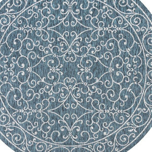 HomeRoots 8' Teal Blue and Gray Round Medallion Area Rug for Indoor & Outdoor - Stylish, Durable & Low Maintenance 704344