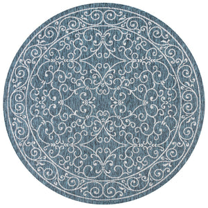 HomeRoots 8' Teal Blue and Gray Round Medallion Area Rug for Indoor & Outdoor - Stylish, Durable & Low Maintenance 704344