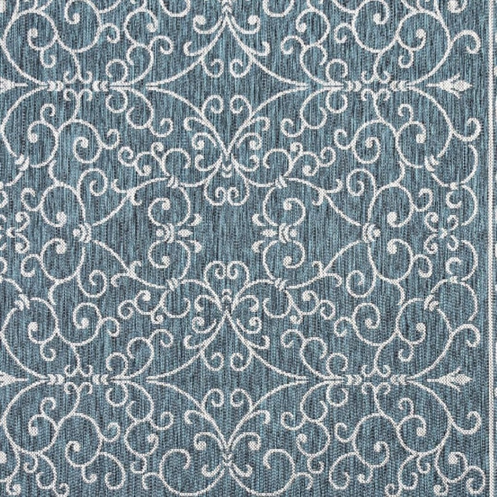 HomeRoots 8' Teal Blue Square Medallion Area Rug – Stylish Indoor/Outdoor Design for Modern Spaces & Easy Care 704345
