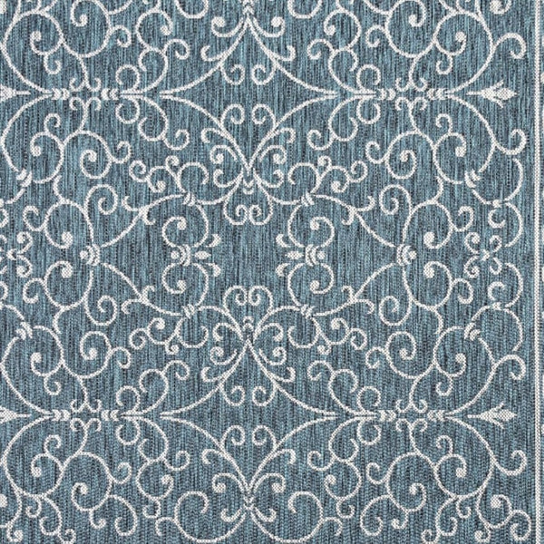 HomeRoots 8' Teal Blue Square Medallion Area Rug – Stylish Indoor/Outdoor Design for Modern Spaces & Easy Care 704345