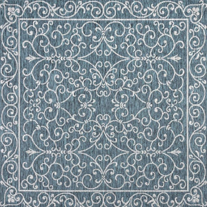 HomeRoots 8' Teal Blue Square Medallion Area Rug – Stylish Indoor/Outdoor Design for Modern Spaces & Easy Care 704345