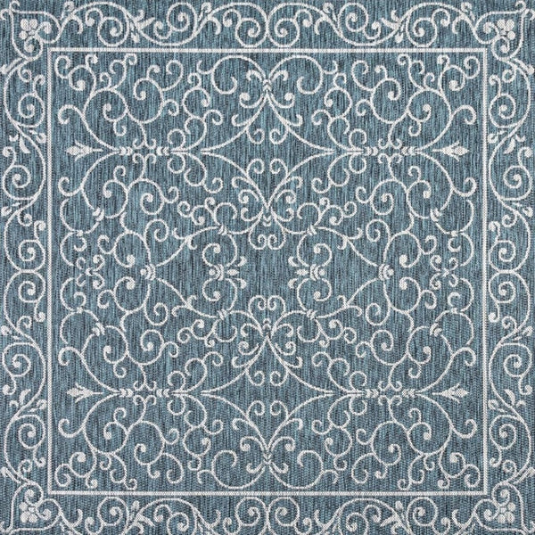 HomeRoots 8' Teal Blue Square Medallion Area Rug – Stylish Indoor/Outdoor Design for Modern Spaces & Easy Care 704345