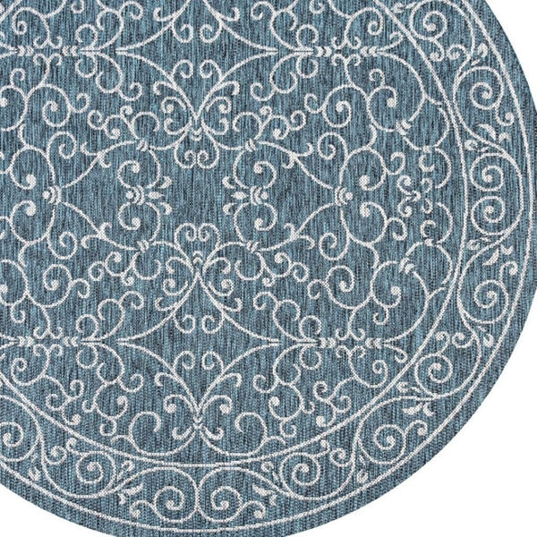 HomeRoots 9' Teal Blue and Gray Round Medallion Rug – Stylish Indoor/Outdoor Area Rug for Modern Spaces 704346
