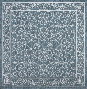 HomeRoots 9' Teal Blue and Gray Square Medallion Rug - Stylish Indoor/Outdoor Accent for Modern Spaces 704347