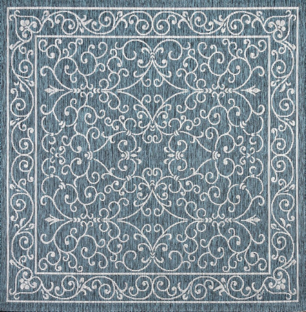 HomeRoots 9' Teal Blue and Gray Square Medallion Rug - Stylish Indoor/Outdoor Accent for Modern Spaces 704347