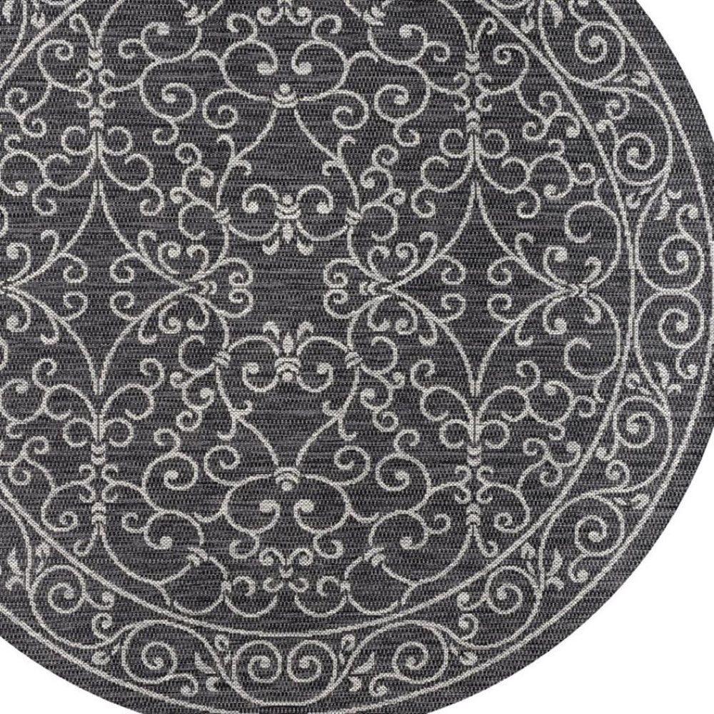 HomeRoots 6' Stylish Black and Gray Round Medallion Area Rug for Indoor/Outdoor Durability and Easy Care 704353