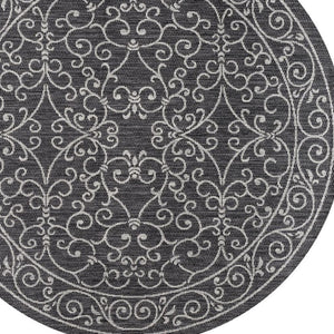 HomeRoots 6' Stylish Black and Gray Round Medallion Area Rug for Indoor/Outdoor Durability and Easy Care 704353