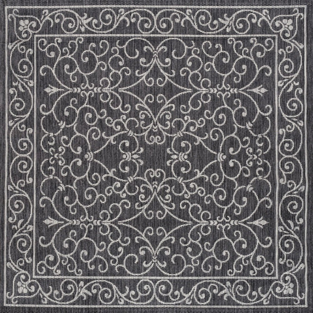HomeRoots 6' Black and Gray Square Medallion Rug – Stylish Indoor/Outdoor Accent for Modern Living Spaces 704354