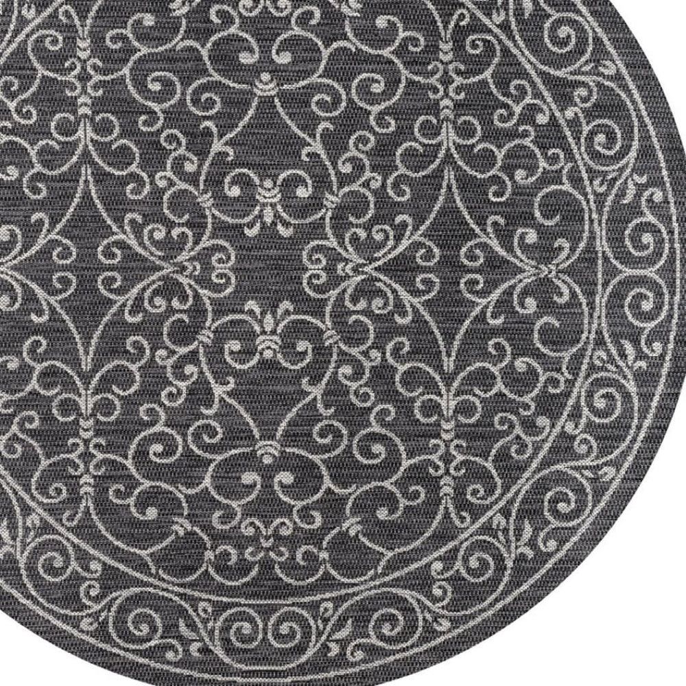HomeRoots 8' Black and Gray Round Medallion Area Rug - Stylish, Durable, Indoor/Outdoor Perfect for Any Space! 704355