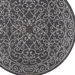 HomeRoots 8' Black and Gray Round Medallion Area Rug - Stylish, Durable, Indoor/Outdoor Perfect for Any Space! 704355