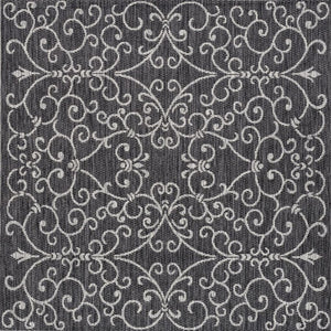 HomeRoots 8' Black and Gray Medallion Area Rug - Stylish Square Design for Indoor & Outdoor Spaces, Durable & Chic 704356