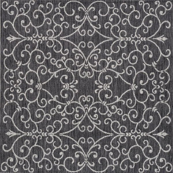 HomeRoots 8' Black and Gray Medallion Area Rug - Stylish Square Design for Indoor & Outdoor Spaces, Durable & Chic 704356