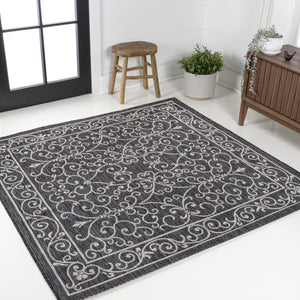 HomeRoots 8' Black and Gray Medallion Area Rug - Stylish Square Design for Indoor & Outdoor Spaces, Durable & Chic 704356