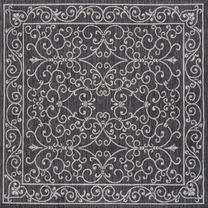 HomeRoots 8' Black and Gray Medallion Area Rug - Stylish Square Design for Indoor & Outdoor Spaces, Durable & Chic 704356