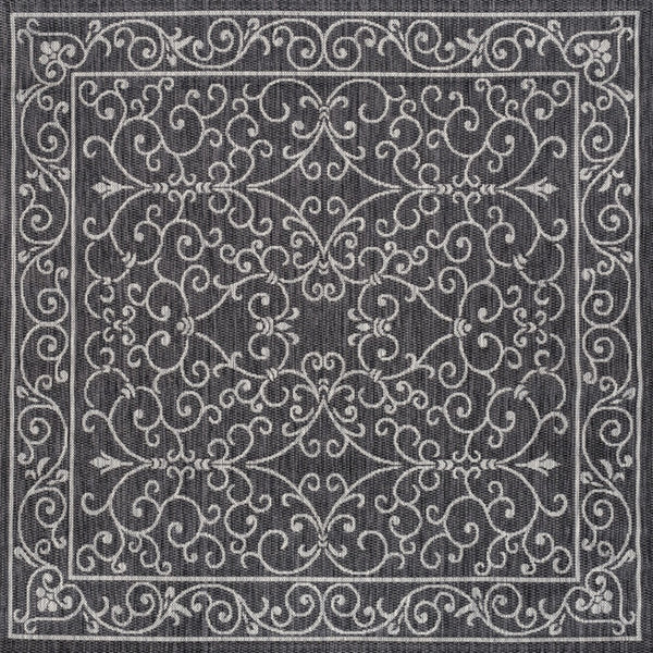 HomeRoots 8' Black and Gray Medallion Area Rug - Stylish Square Design for Indoor & Outdoor Spaces, Durable & Chic 704356