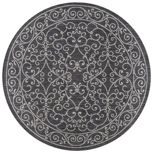HomeRoots 9' Round Medallion Area Rug in Black and Gray - Stylish, Durable for Indoor & Outdoor Spaces! 704357