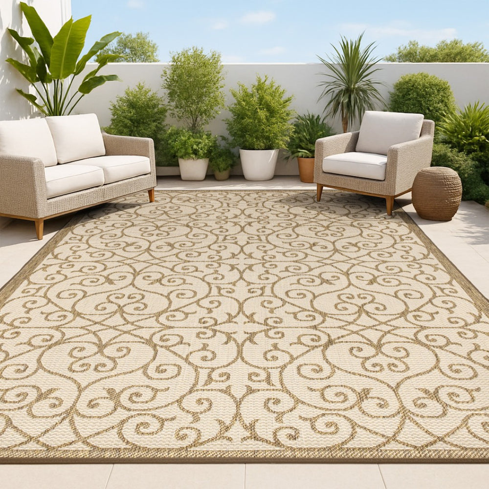 HomeRoots 10' Beige and Brown Geometric Area Rug – Versatile Indoor/Outdoor Design for Modern Spaces & Durability 704361