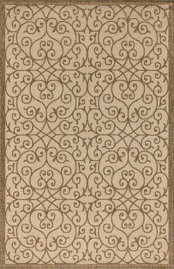 HomeRoots 6' X 9' Beige and Brown Geometric Area Rug – Durable Indoor/Outdoor Style for Modern Spaces 704362