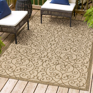 HomeRoots 6' X 9' Beige and Brown Geometric Area Rug – Durable Indoor/Outdoor Style for Modern Spaces 704362