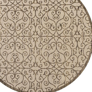 HomeRoots 8' Round Geometric Area Rug - Stylish Beige and Brown Indoor/Outdoor Design for Any Space 704363