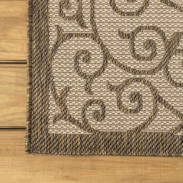 HomeRoots 8' Modern Beige and Brown Geometric Area Rug for Indoor/Outdoor Use - Durable, Easy Care, Stylish! 704364