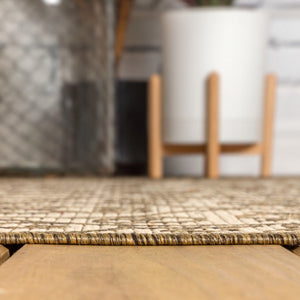 HomeRoots 8' Modern Beige and Brown Geometric Area Rug for Indoor/Outdoor Use - Durable, Easy Care, Stylish! 704364