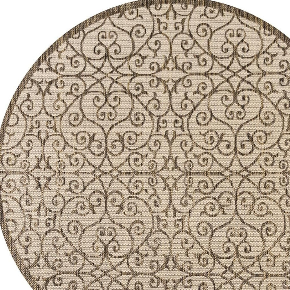 HomeRoots 9' Round Geometric Beige and Brown Area Rug - Versatile Indoor/Outdoor Decor for Modern Spaces 704365