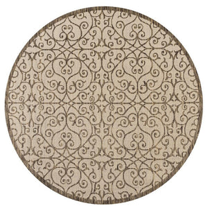 HomeRoots 9' Round Geometric Beige and Brown Area Rug - Versatile Indoor/Outdoor Decor for Modern Spaces 704365