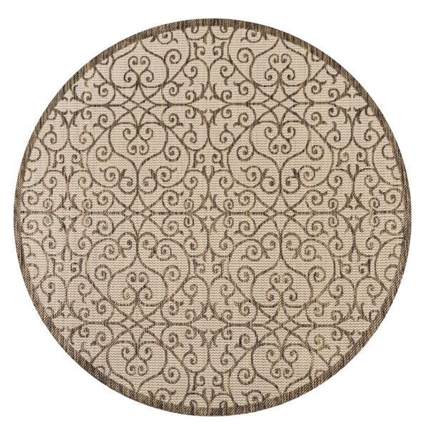 HomeRoots 9' Round Geometric Beige and Brown Area Rug - Versatile Indoor/Outdoor Decor for Modern Spaces 704365
