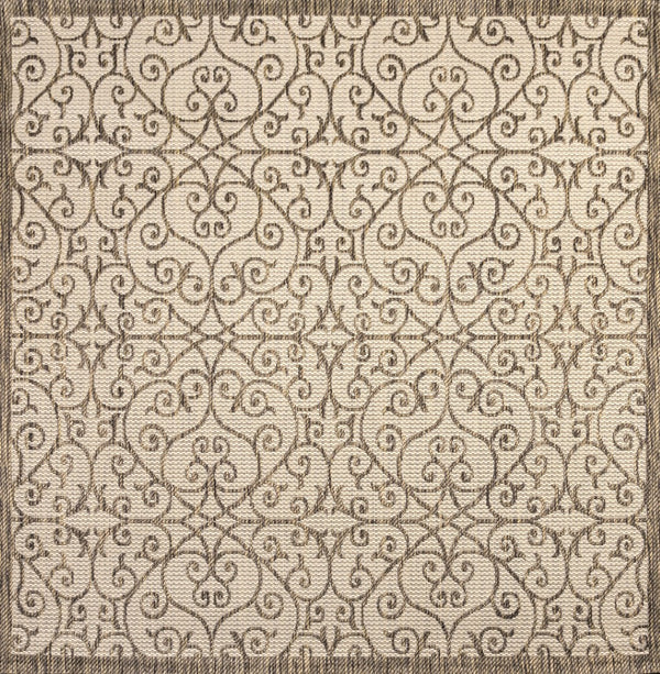 HomeRoots 9' Beige and Brown Geometric Area Rug - Stylish Indoor/Outdoor Square Design for Modern Spaces 704366