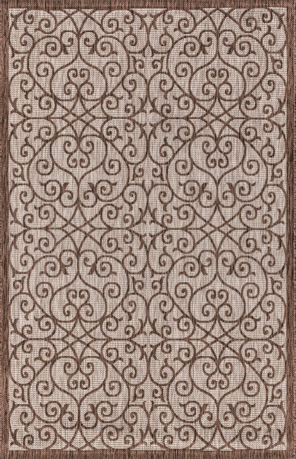 HomeRoots 10' Geometric Indoor Outdoor Area Rug in Taupe & Espresso – Durable, Stylish, Easy-Clean Design! 704367