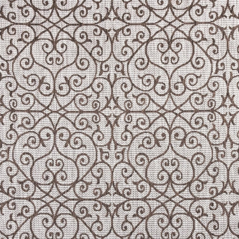 HomeRoots 8' Taupe and Espresso Square Geometric Rug - Stylish, Durable Indoor/Outdoor Area Rug for Modern Spaces 704370