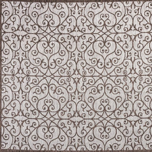 HomeRoots 8' Taupe and Espresso Square Geometric Rug - Stylish, Durable Indoor/Outdoor Area Rug for Modern Spaces 704370