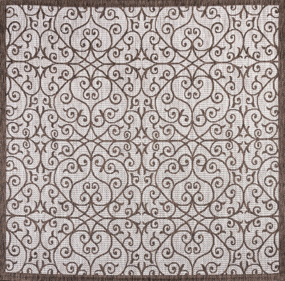 HomeRoots 8' Taupe and Espresso Square Geometric Rug - Stylish, Durable Indoor/Outdoor Area Rug for Modern Spaces 704370