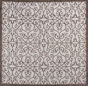 HomeRoots 8' Taupe and Espresso Square Geometric Rug - Stylish, Durable Indoor/Outdoor Area Rug for Modern Spaces 704370
