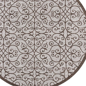 HomeRoots 9' Round Taupe and Espresso Geometric Area Rug - Modern Indoor/Outdoor Style, Durable & Easy Care 704371