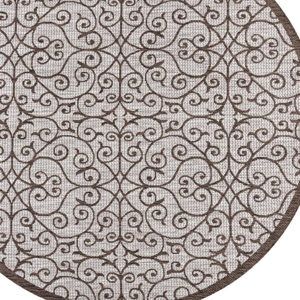 HomeRoots 9' Round Taupe and Espresso Geometric Area Rug - Modern Indoor/Outdoor Style, Durable & Easy Care 704371