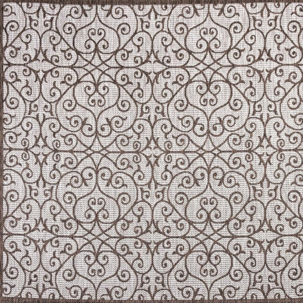 HomeRoots 9' Modern Taupe and Espresso Square Geometric Area Rug for Indoor & Outdoor Spaces, Durable & Stylish 704372