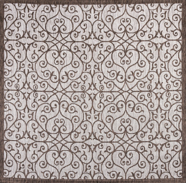 HomeRoots 9' Modern Taupe and Espresso Square Geometric Area Rug for Indoor & Outdoor Spaces, Durable & Stylish 704372