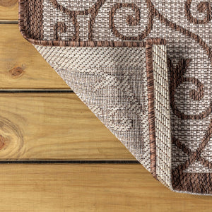 HomeRoots 9' Modern Taupe and Espresso Square Geometric Area Rug for Indoor & Outdoor Spaces, Durable & Stylish 704372