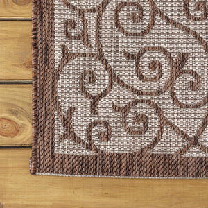HomeRoots 9' Modern Taupe and Espresso Square Geometric Area Rug for Indoor & Outdoor Spaces, Durable & Stylish 704372