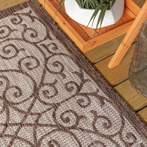 HomeRoots 9' Modern Taupe and Espresso Square Geometric Area Rug for Indoor & Outdoor Spaces, Durable & Stylish 704372