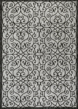 HomeRoots 6' Geometric Light Gray and Black Area Rug – Durable Indoor/Outdoor Design for Modern Spaces! 704374