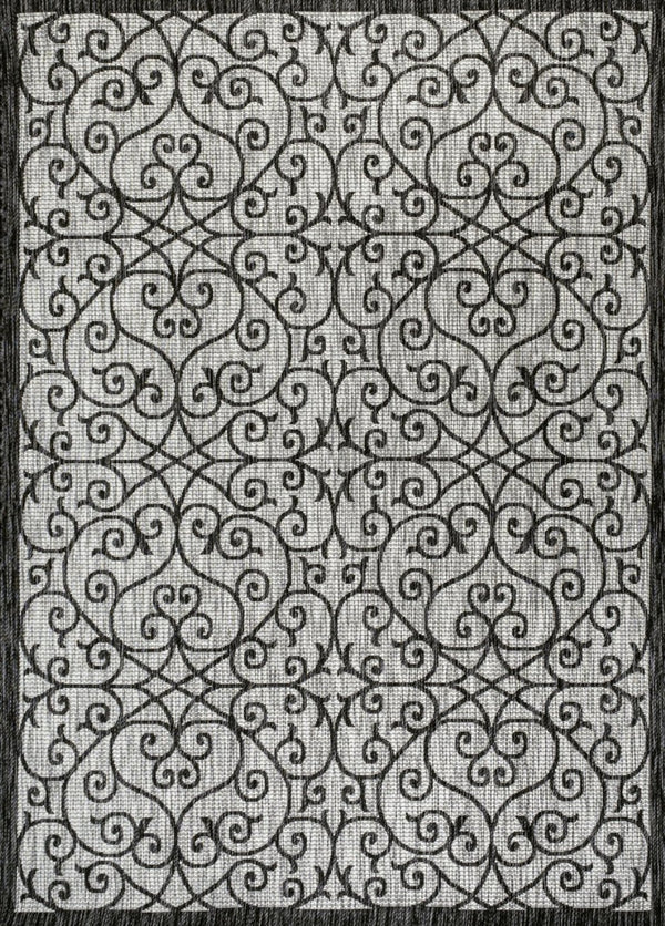 HomeRoots 6' Geometric Light Gray and Black Area Rug – Durable Indoor/Outdoor Design for Modern Spaces! 704374