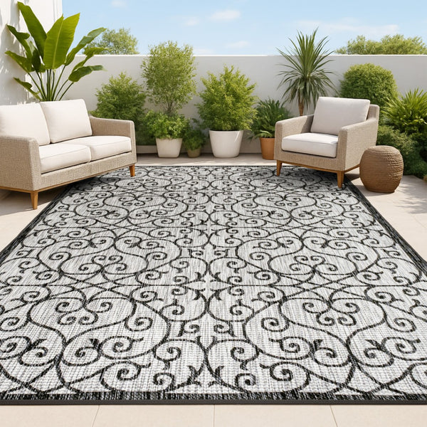 HomeRoots 6' Geometric Light Gray and Black Area Rug – Durable Indoor/Outdoor Design for Modern Spaces! 704374